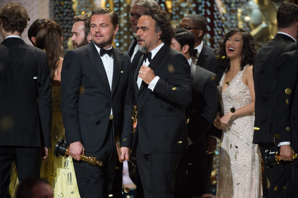 Leonardo DiCaprio, Oscar®-winner for Performance by an actor in a Leading role, for work on “The Revenant??? and Alejandro G. Iñárritu, Oscar®-winner for Achievement in directing, for work on “The Revenant??? celebrate onstage during the live ABC Telecast of The 88th Oscars® at the Dolby® Theatre in Hollywood, CA on Sunday, February 28, 2016.